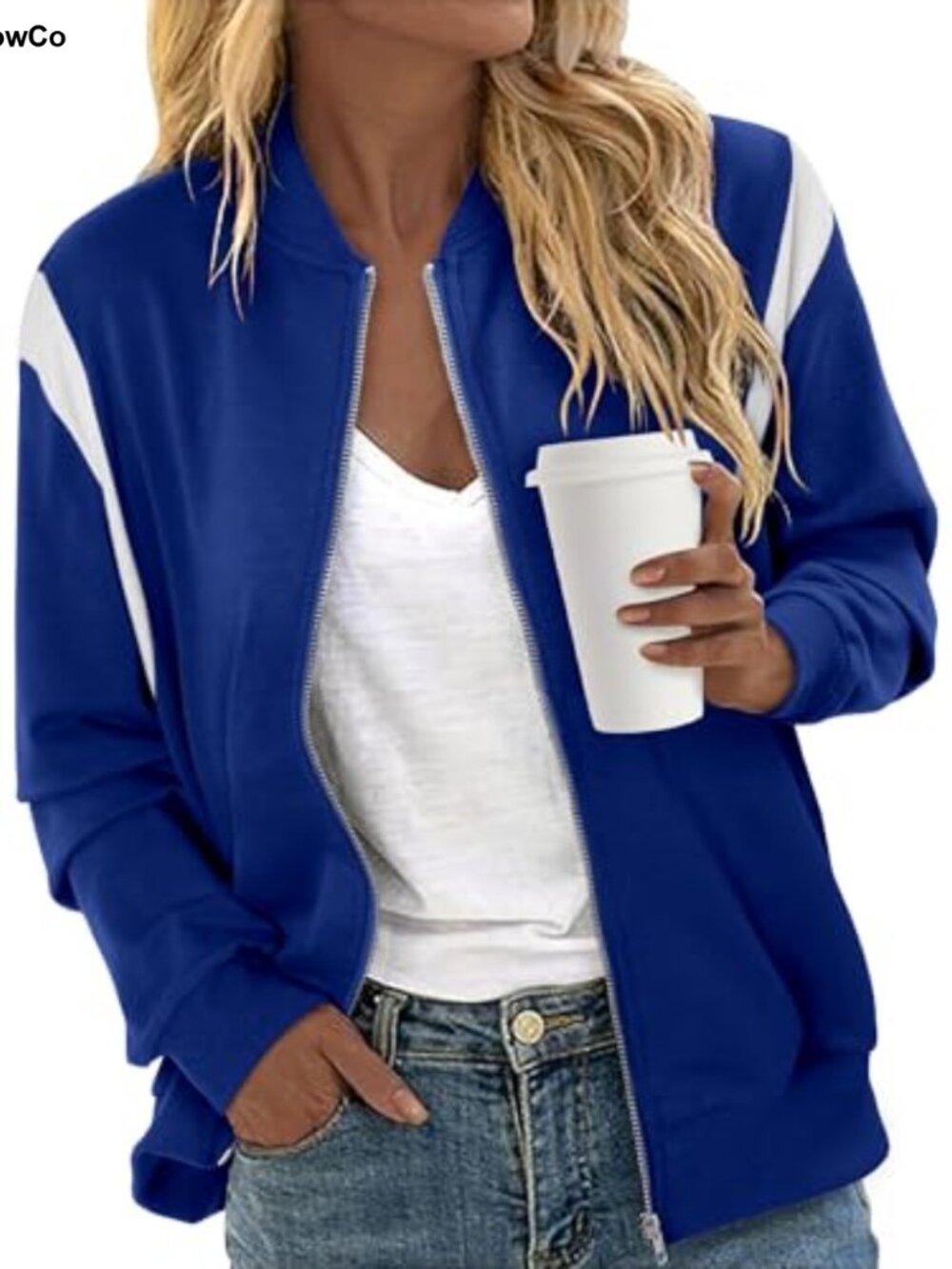 Women's Zip Up Bomber Jacket Cotton Polyester Casual Long Sleeve Windbreaker